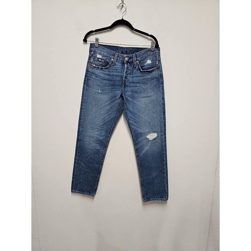Levi Strauss Womens Tapered Button Fly Distressed Jeans Size 27